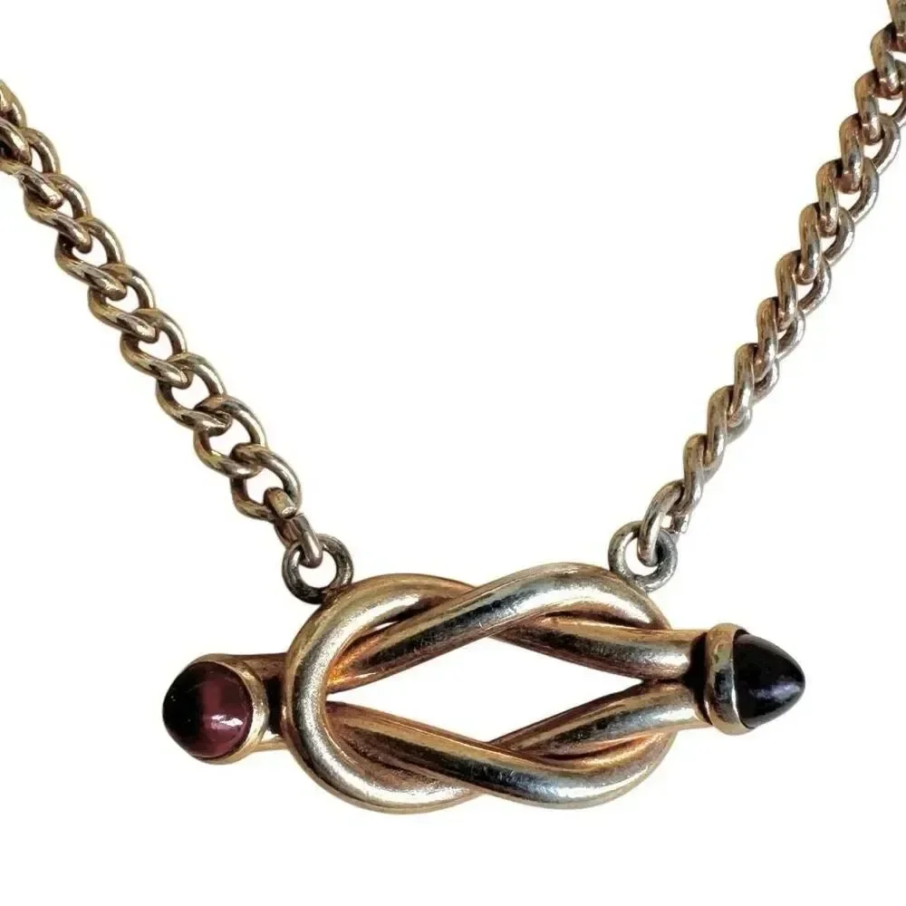 Swank Love-Knot Tie Chain w/ Red Cabochons – Gold-Tone